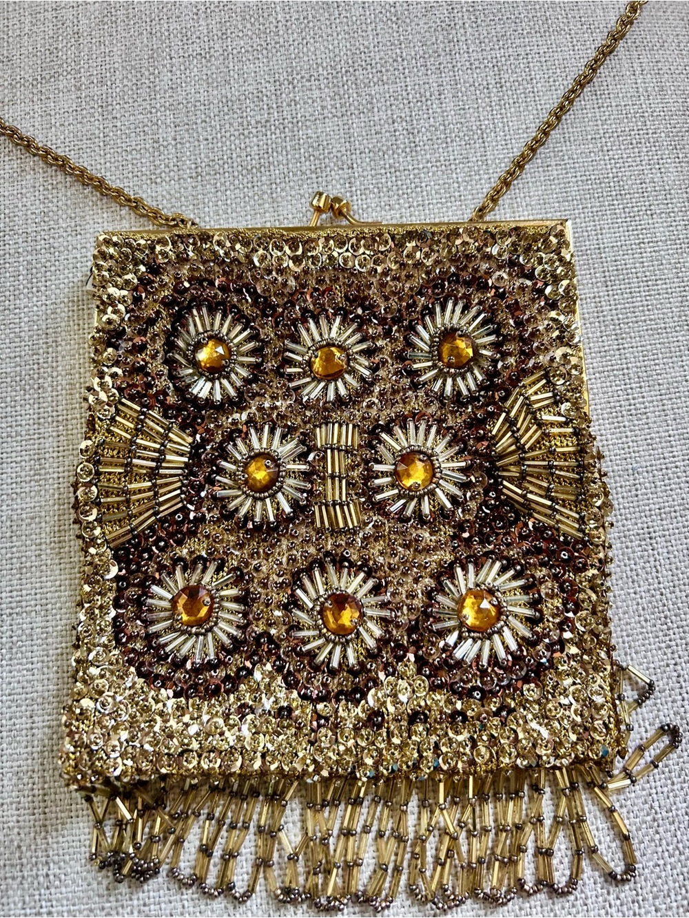 Vintage Rosenfeld Gold Beaded Floral Evening Bag